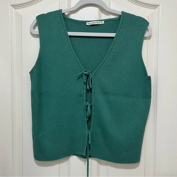 Abercrombie & Fitch Teal Ribbed Knit V-Neck Vest - Picture 2 of 4